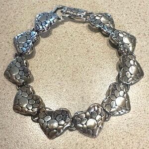 Classic Silver-tone Pebble Hearts Linked Designer Style Bracelet